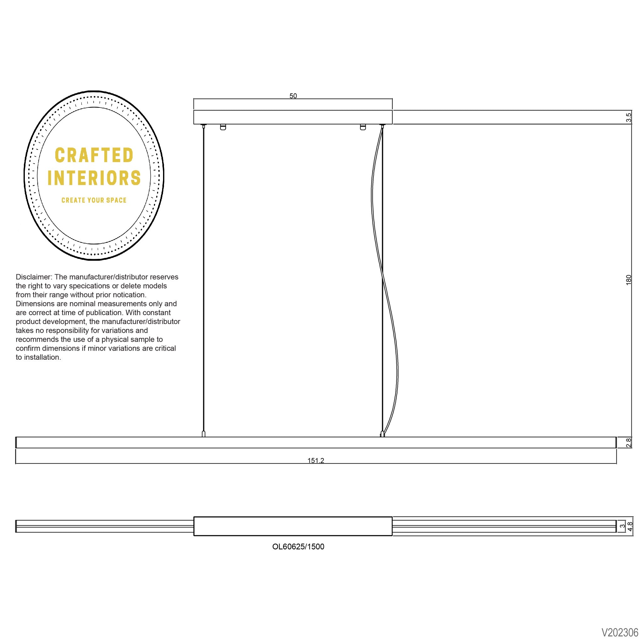Slimline Pendant Bar Light White