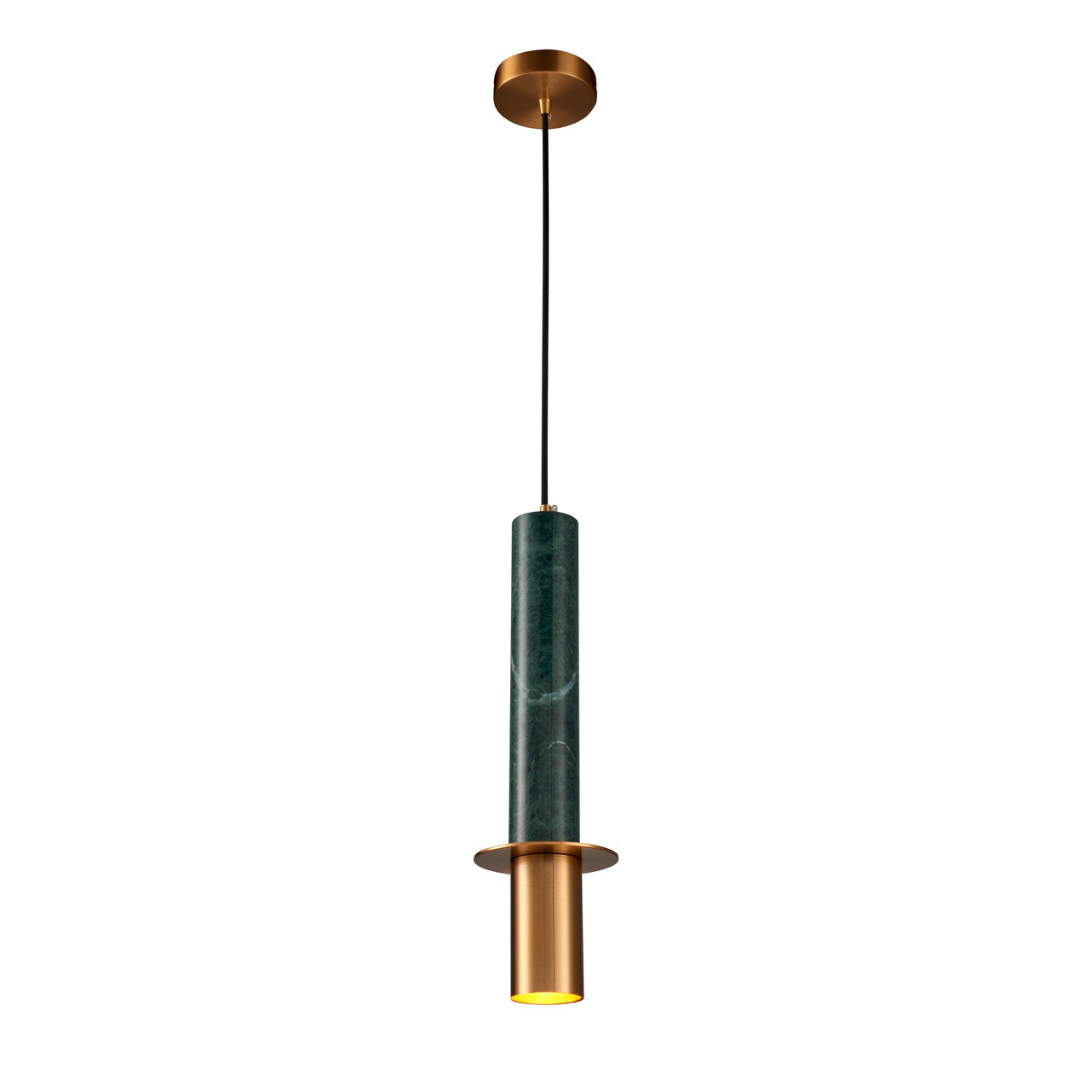 Long Tube Green marble with Gold Lamp Holder Pendant