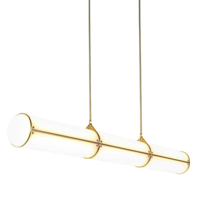 Long Cylindrical Brass Linear Pendant Light