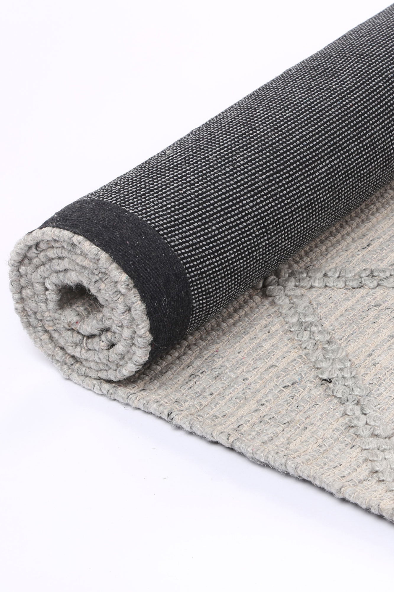 Goa Lattice Wool Blend Grey Rug (No Tassel)